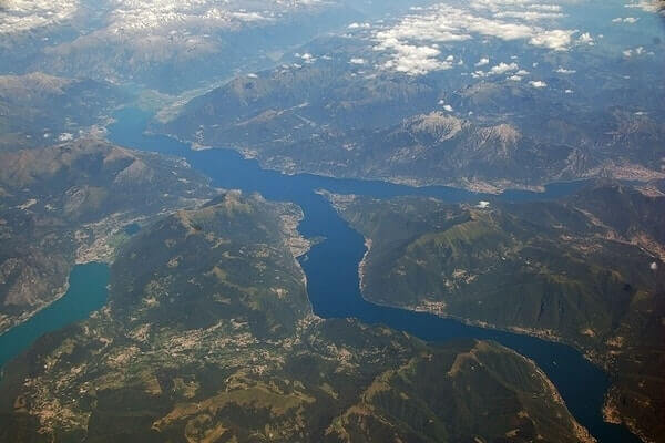 inverted ‘y’ shape of lake como aerial; Beautiful Lakes