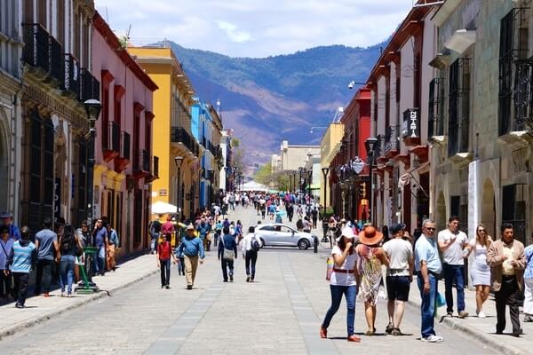 lane of  Oaxaca City full of local people and tourist, Popular city of Mexico 