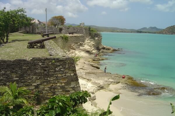 Ancient heavy cannons of Fort James in Antigua island