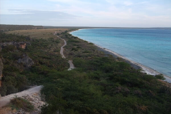 Spectaculous view from top of the Jaragua National Park to Bahia De Las Aguilas beach