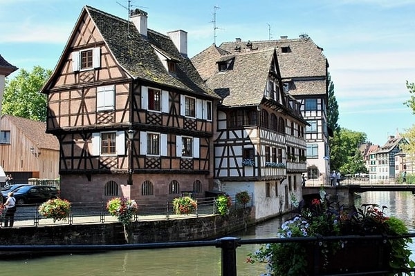 Strasbourg canal with timber houses, France 