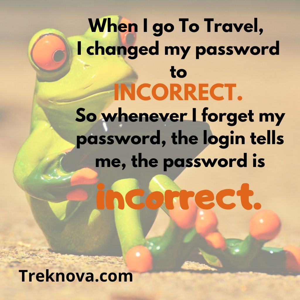 When I go To Travel, I changed my password to incorrect. So whenever I forget my password, the login tells me, the password is incorrect., Funny Travel Quotes, funny travel captions for instagram