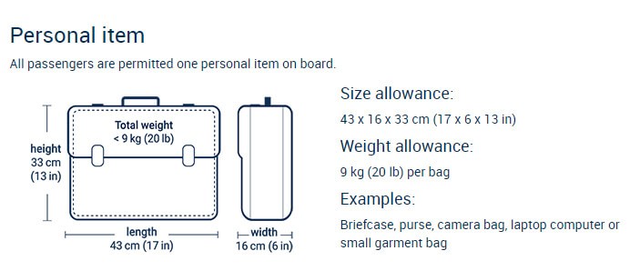 Personal Items, Porter Airlines Reservation