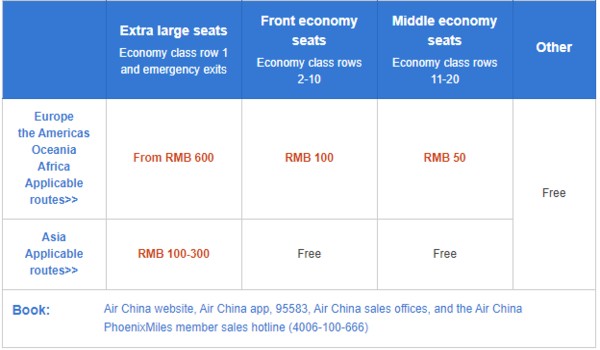 Air China seat selection, air china manage booking