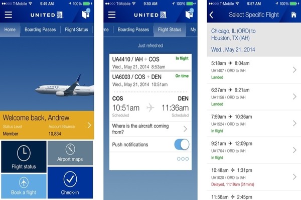 United airlines check-in mobile