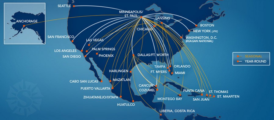 sun country ailrines route map